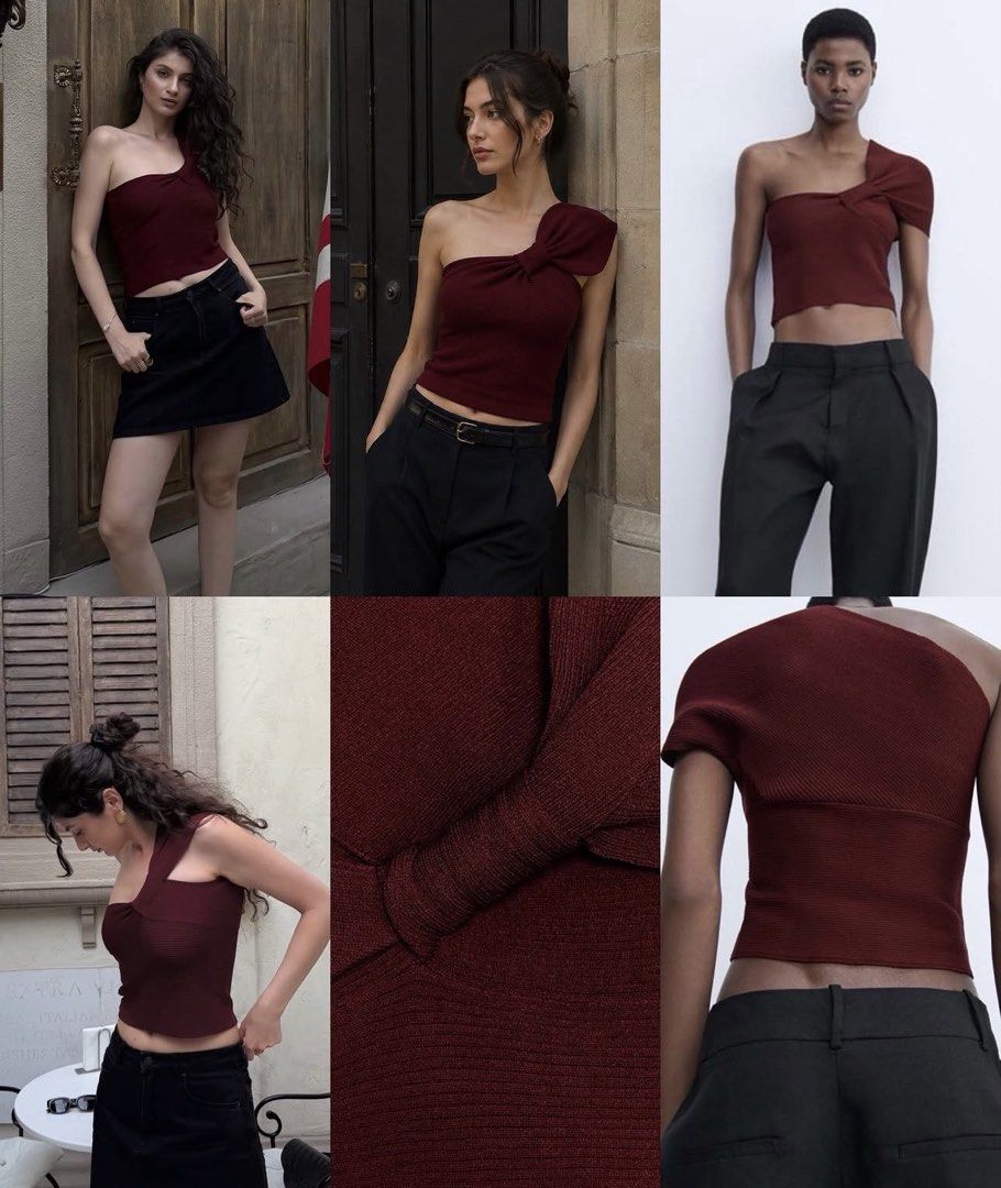 ZARA Maroon Knit Asymmetric Top (Category: Others Tops) located in Manila. Submitted by ccollection_ (Listing ID 1460271354, Image 2). Description: .