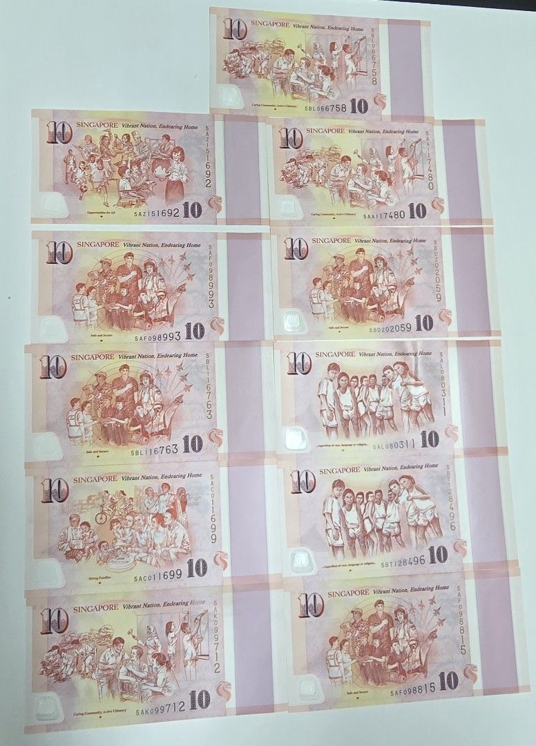 $10 notes (Category: Currency) located in Singapore. Submitted by tansanmyeng (Listing ID 1460441446, Image 4). Description: selling $10 notes selling for $11 each new in a good condition can collect anyday at the shop.
