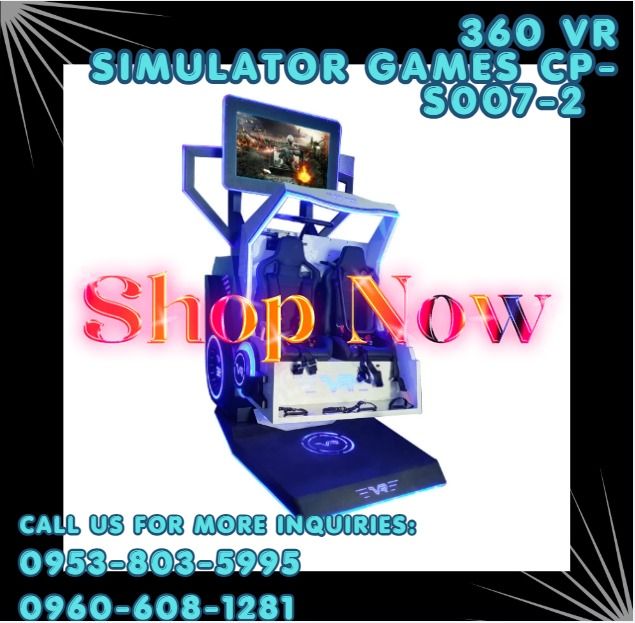 360 VR Simulator Games CP-S007-2 (Category: Virtual Reality) located in Caloocan City. Submitted by 09616968642 (Listing ID 1460383051, Image 1). Description: ●Model NO.:CP-S007-2 ●Size:200*220*210cm ●Power: 2500W ●Weight: 250KG ●Player:1 Player .