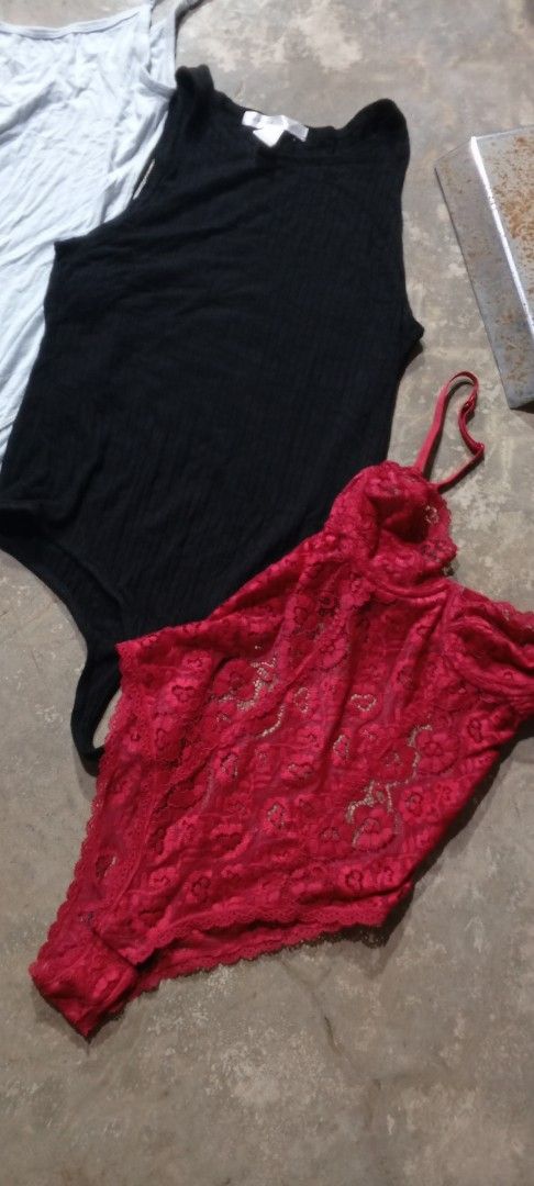 3 Bodysuits: Black, Grey, Red Lace (Category: Others Tops) located in Manila. Submitted by ezekislacl02490 (Listing ID 1460431541, Image 2). Description: - Bundle of 3 bodysuits - Includes: black ribbed sleeveless, grey spaghetti strap, and red lace detailed - Versatile for layering or wearing on their own - Mix and match for various looks - All are comfortable and stretchy.