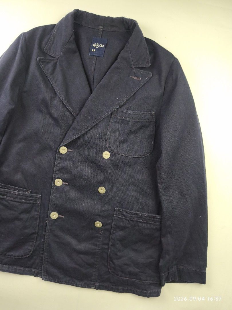 45rpm double breasted blazer jacket (Category: Coats, Jackets and Outerwear) located in Manila. Submitted by corner_finds (Listing ID 1460363288, Image 3). Description: size 2 on tag pit to pit 20' length 28' shoulders 15.5' sleeve length 24' multiple pockets color navy 9/10 condition or better no flaws can send more photos upon request 3499+sf dm.