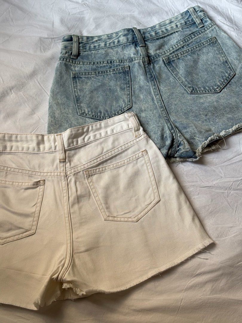 6ixty8ight Denim Skirts - Light Wash & Cream (Category: Skirts) located in Pasay City. Submitted by nicoletlntn_ (Listing ID 1460482098, Image 2). Description: - Bundle of two 6ixty8ight denim skirts - Light wash blue skirt with distressed raw hem - Cream/off-white skirt with raw hem - Both feature button-up fronts and classic pocket details - Ideal for creating stylish casual outfits.