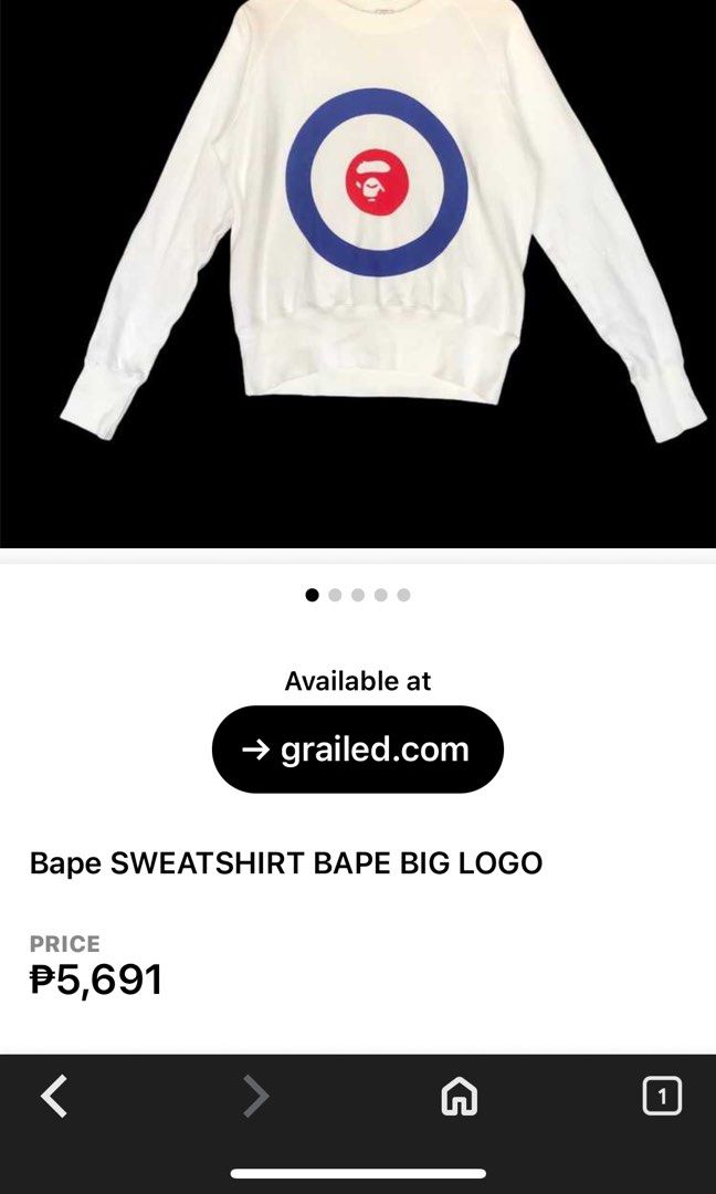 90s A Bathing Ape Target Print Sweatshirt (Category: Hoodies) located in Quezon City. Submitted by jwinprince (Listing ID 1460500318, Image 2). Description: 90s A Bathing Ape Target Print Sweatshirt Size: M Length: 23 Width: 21.5 Fabric shows light overall wear consistent with age. Print remains slightly faded observed. Released during BAPE’s early Harajuku years, when bold military iconography graphics defined the brand’s identity..
