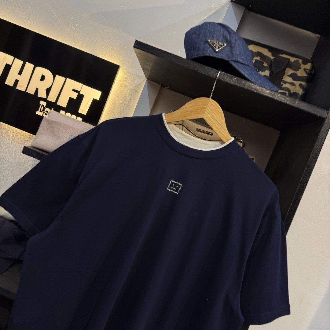 Acne Studios Navy Blue Rhinestone Face T-shirt (Category: Tshirts & Polo Shirts ) located in Manila. Submitted by carbungcoalex (Listing ID 1460314377, Image 2). Description: ACNE STUDIOS NAVY BLUE SHIRT 23.5 by 28 Excellent Condition Complete tags 1200 CLAIM.