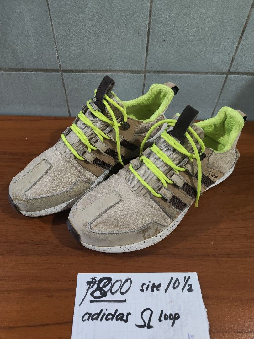 Adidas SL Loop Size 10.5 (Category: Sneakers) located in Cavite. Submitted by avbcortes (Listing ID 1460309703, Image 3). Description: - Adidas SL Loop Shoes - Size: 10.5 - Colorway: Beige and Brown with bright Yellow Laces - Condition: Shows some wear and tear on toe box and sides (consistent with use) - Ideal for: Casual wear.