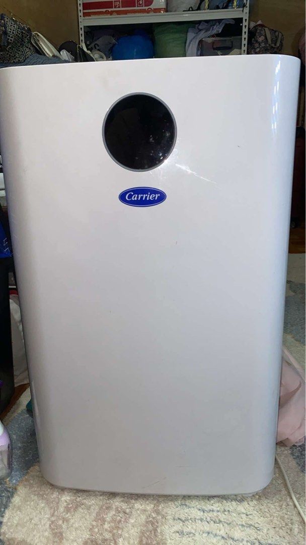 AIR PURIFIER (Category: Air Purifiers & Dehumidifiers) located in Carmona. Submitted by yaykies (Listing ID 1460483130, Image 2). Description: Model: Carrier Floor Standing Air Purifier (CAUN051LC1) Clean Air Delivery Rate (CADR): 510 m³/h Recommended Room Size: 35.7 – 61.2 m² Power Supply: 230V~, 60 Hz, 1Ph Power Consumption: 66 W Noise Level: 20 – 65 dB(A) Dimensions (W × D × H): 460 mm × 230 mm × 710 mm Net Weight: 10.5 kg Filtration & Air Tre