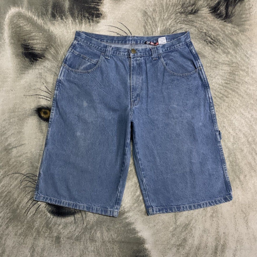 Akademiks Denim Carpenter Shorts Size 36 (Category: Shorts) located in Bulacan. Submitted by puronghustlin (Listing ID 1460484349, Image 2). Description: - Classic JNCO denim carpenter shorts - Light blue wash - Size 36 waist -36x27 - Two front pockets, two back pockets, and a utility pocket - Button and zip fly - Ideal for a relaxed, baggy look - Great for everyday wear.