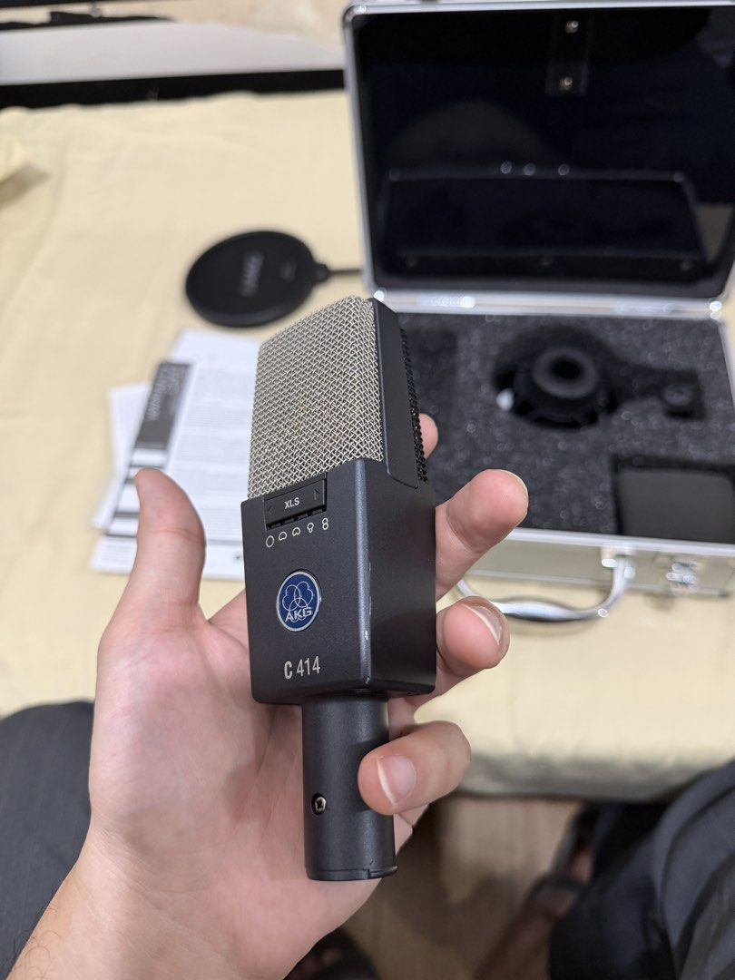 AKG C414 XLS Reference Recording Microphone (Category: Microphones) located in Quezon City. Submitted by rcmercury (Listing ID 1460467425, Image 3). Description: - AKG C414 XLS condenser microphone - Ideal for studio recording - Includes shock mount - Includes pop filter - Original carrying case - Ready for your next project rfs: need funds.