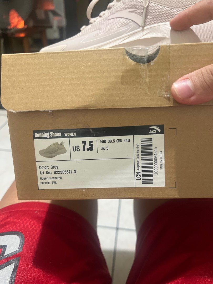 ANTA Running Shoes (Category: Sneakers) located in Bacoor. Submitted by bnsarcala (Listing ID 1460337319, Image 2). Description: BRANDNEW. Fitted only. NEGOTIABLE RFS: wrong size. US SIZE 7.5W Lightweight ANTA running shoes - Neutral grayish pink color - Breathable mesh upper - Chunky sole for comfort and support - Ideal for daily runs or casual wear - Includes original box.