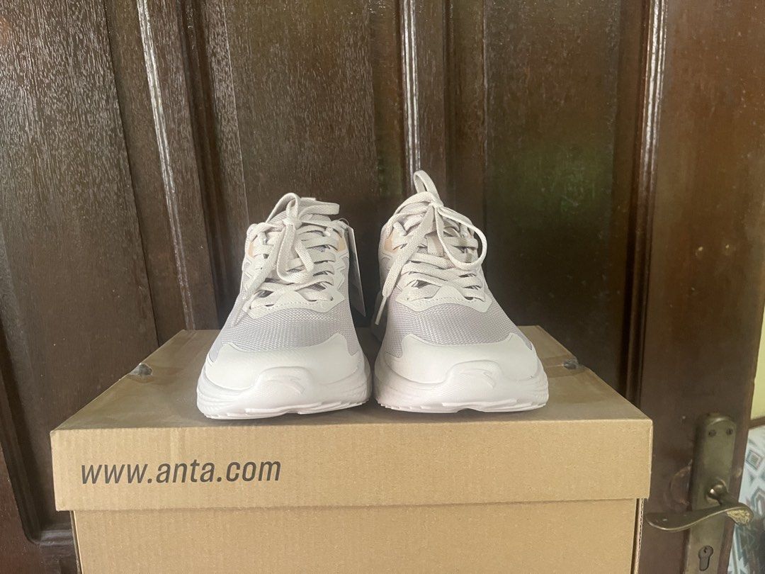 ANTA Running Shoes (Category: Sneakers) located in Bacoor. Submitted by bnsarcala (Listing ID 1460337319, Image 3). Description: BRANDNEW. Fitted only. NEGOTIABLE RFS: wrong size. US SIZE 7.5W Lightweight ANTA running shoes - Neutral grayish pink color - Breathable mesh upper - Chunky sole for comfort and support - Ideal for daily runs or casual wear - Includes original box.