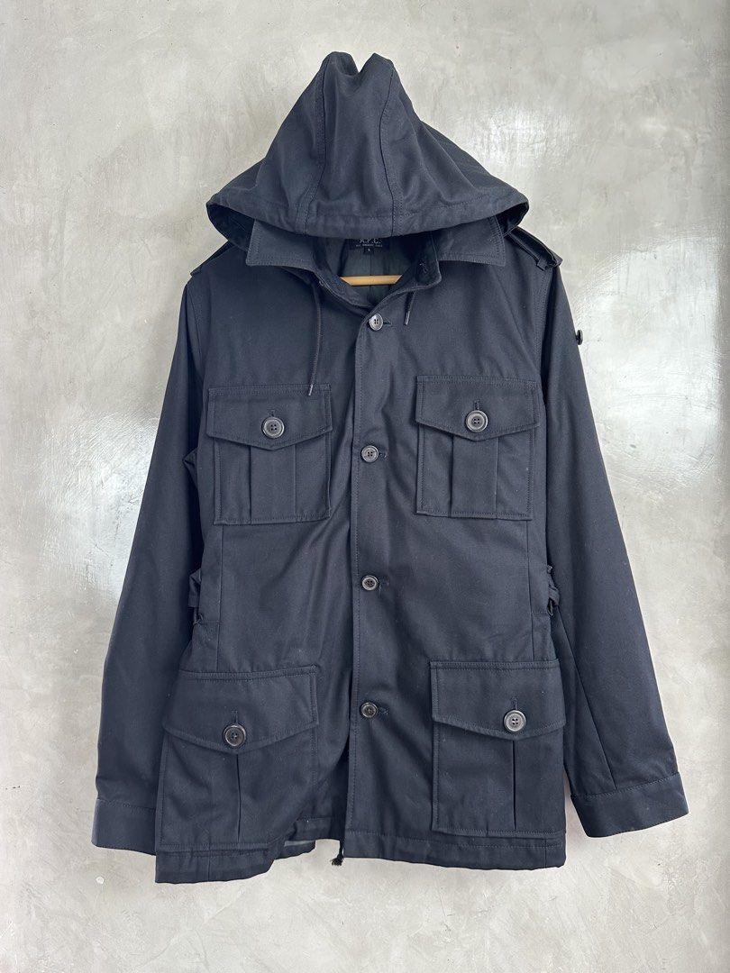 A.P.C Fitted Safari Jacket Detachable Hood (Category: Coats, Jackets and Outerwear) located in Cavite. Submitted by second_story_ph (Listing ID 1460408331, Image 1). Description: A.P.C Fitted Safari Jacket Detachable Hood made from high-quality organic cotton gabardine. Size: Small Dimension: 20.5” Width / 29” Length / 17” Shoulder / 25.5” Sleeve Condition: Excellent 100% Authentic and full inspected. Photos show the exact item you will receive..
