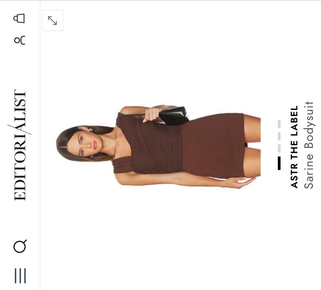 ASTR THE LABEL Sarine Bodysuit - Brown (Category: Others Tops) located in Manila. Submitted by decluterthings888 (Listing ID 1460428498, Image 1). Description: - Brown ruched one-shoulder bodysuit - Asymmetrical neckline - Fitted silhouette - Versatile: pairs well with skirts or pants - Ideal for night outs or chic daytime looks.