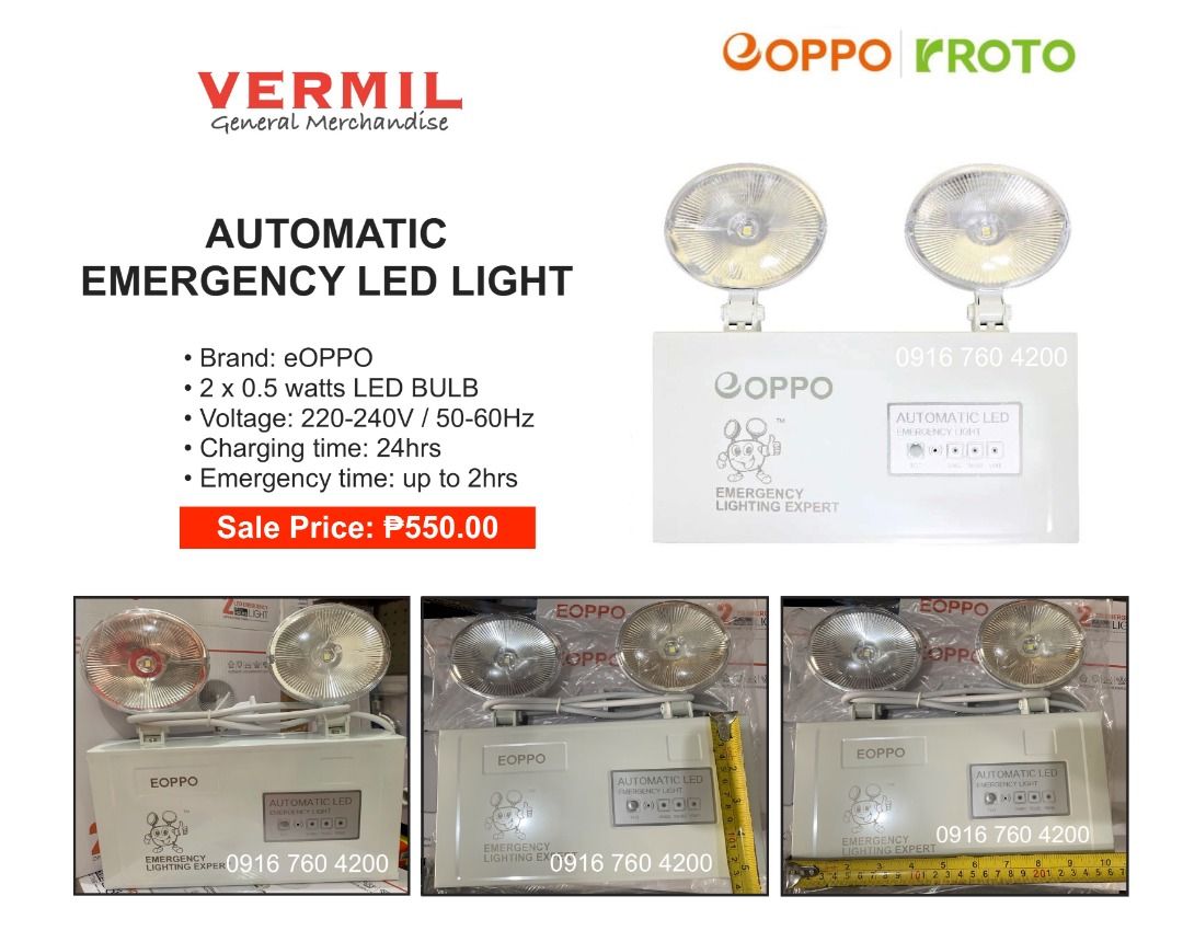 Automatic LED Emergency Light (Category: Lighting) located in Manila. Submitted by allanmil (Listing ID 1394663434, Image 3). Description: Automatic LED Emergency Light ✔︎ 2 x 0.5watts LED Bulb ✔︎ Brand: eOPPO ✔︎ Voltage: 220-240V /50-60Hz ❗️MARKDOWN: ₱550/pc❗️ ➤➤ 📍PHYSICAL STORE located in Sampaloc, Manila ➤➤ Delivery via Lalamove/Grab ➤➤ COD via Lalamove's Purchase Service (c/o buyer) .