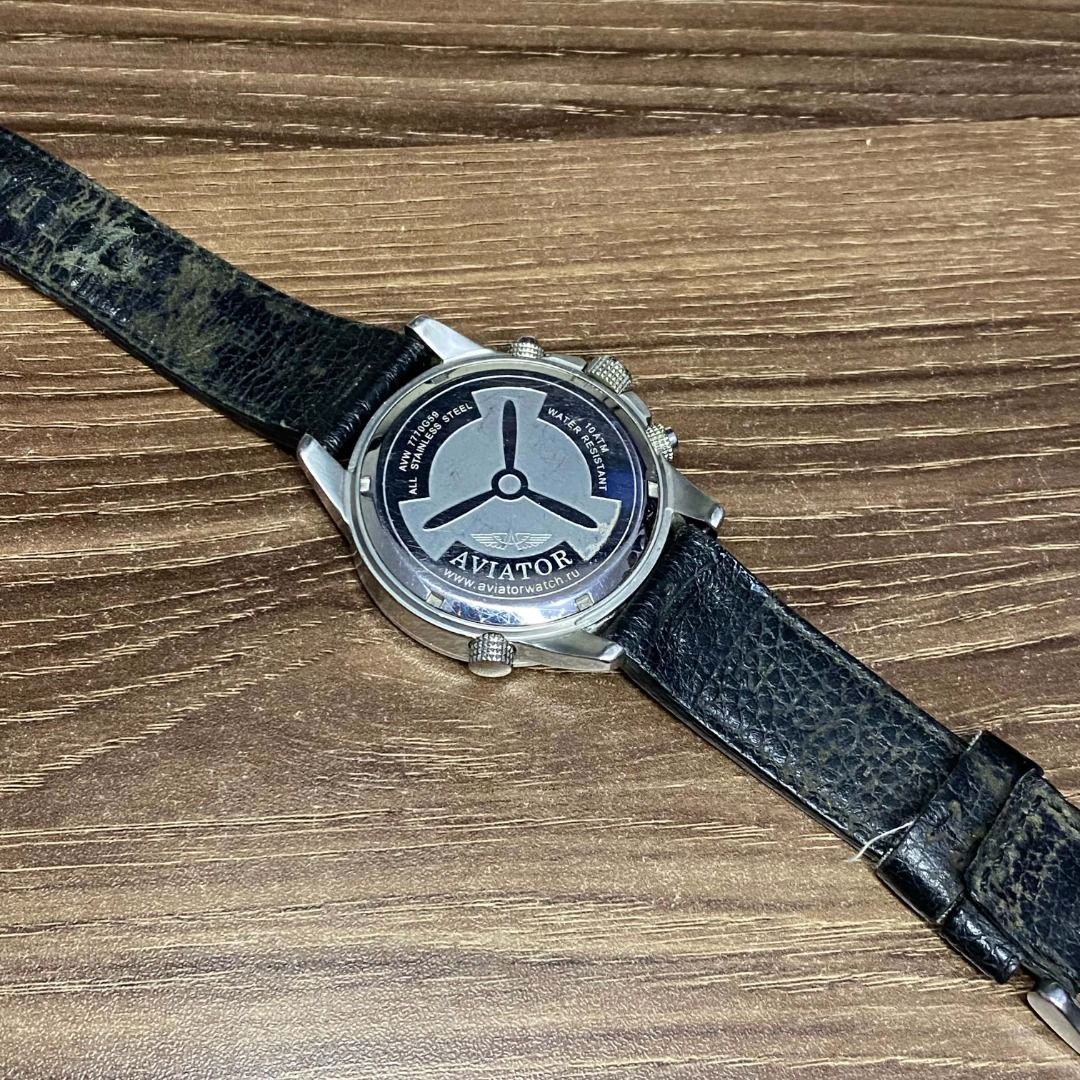 AVIATOR Chronograph (Category: Luxury Watches) located in Manila. Submitted by richdcstr (Listing ID 1460496352, Image 2). Description: Chronograph • 10 ATM / 100M water resistant • All stainless steel case • Leather strap • Aviation-style design • Used condition, with visible wear on strap.