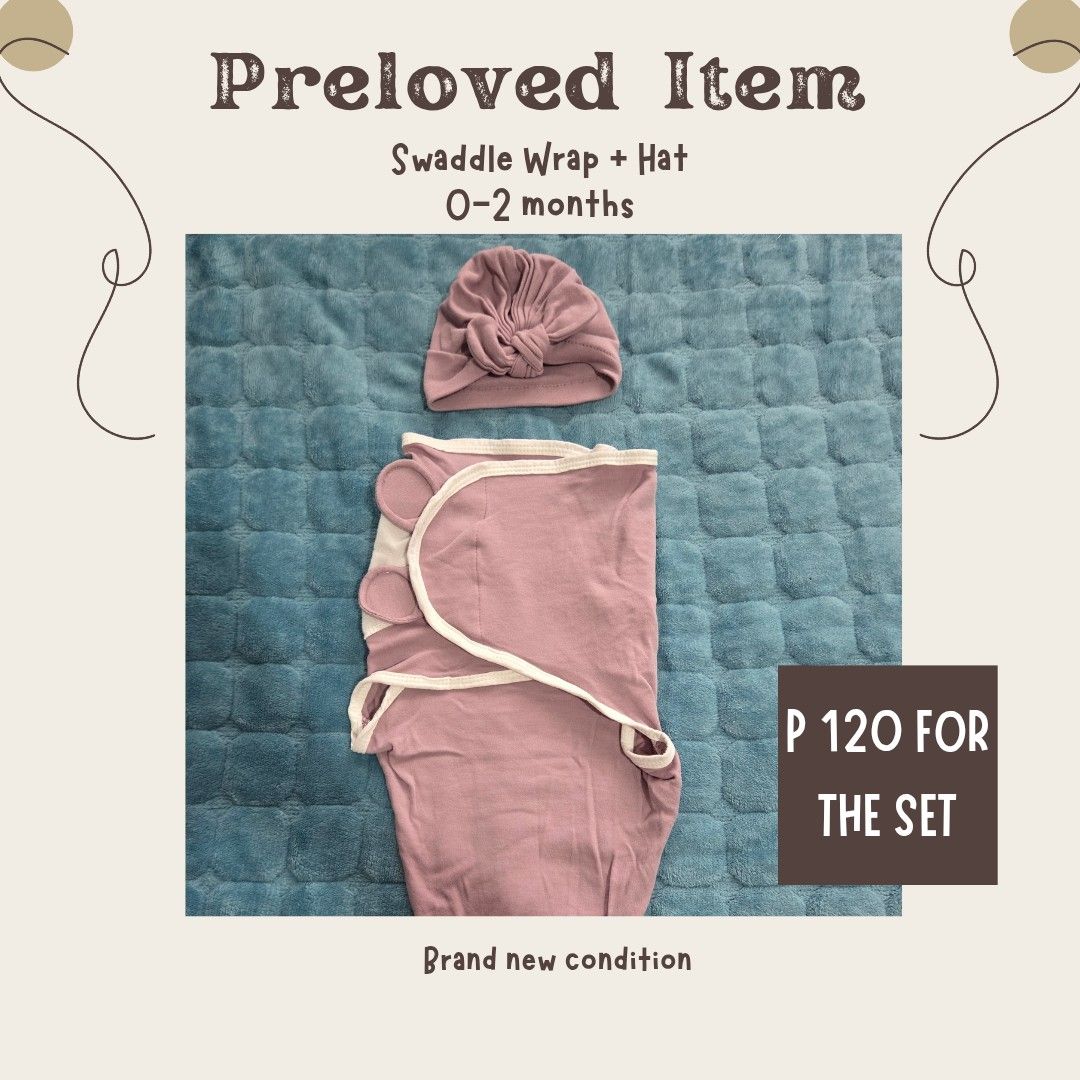 Baby Swaddle Wrap and Hat Set (0-2 Months) (Category: Babies & Kids Fashion) located in Quezon City. Submitted by ef34604d62a2c92c2e0351f9422bf1 (Listing ID 1460464036, Image 1). Description: - Brand new baby swaddle wrap and hat set - Perfect for newborns aged 0-2 months - Keeps your little one snug and comfortable - Makes a lovely gift for new parents.
