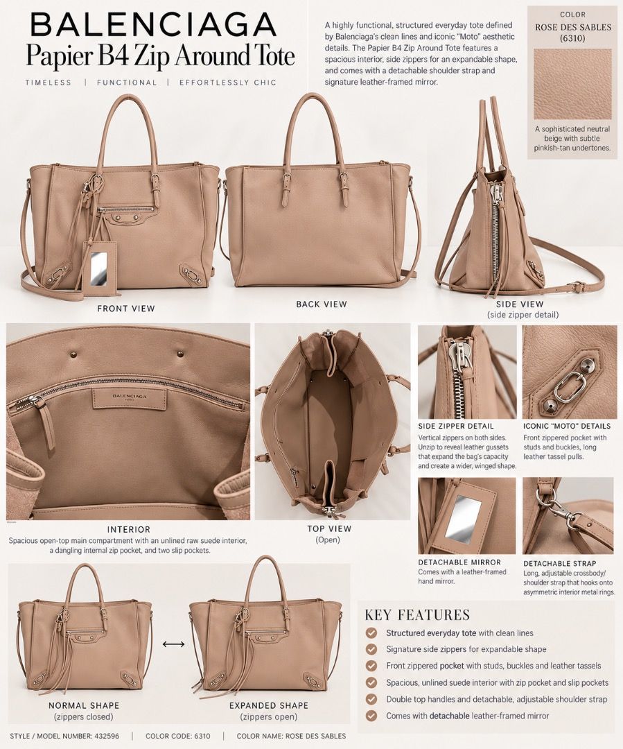 Balenciaga Papier B4 Zip Around Tote (Category: Luxury Bags & Wallets) located in Marikina City. Submitted by ogoluxury (Listing ID 1460349399, Image 1). Description: Balenciaga Papier B4 Zip Around Tote Zip Around Detail Color Rose des Sables.