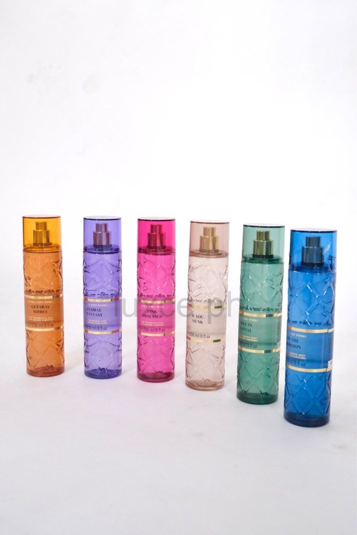 Authentic BBW Bath & Body Works Fragrance Mist (Category: Fragrance & Deodorants) located in Manila. Submitted by luxce.ph (Listing ID 1460499486, Image 1). Description: Fresh picks! Bath & Body Works body mists in various scents! GUARANTEED 100% AUTHENTIC. Bought from the US 400 pesos each Available scents: Getaway Soiree Floral Fantasy Pink Obsessed If You Musk Lost In Santal On The Horizon Vanilla Bean Noel - Each bottle is 236 ml / 8 fl oz - 