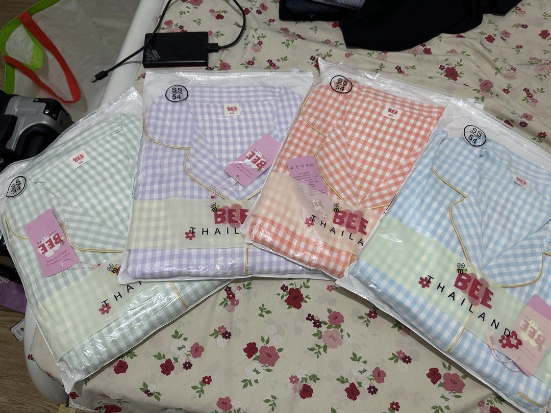 BEE Thailand Gingham Pajama Set - Multiple Colors (Category: Undergarments & Loungewear) located in Marikina City. Submitted by natalienase (Listing ID 1460462555, Image 2). Description: BRAND NEW BEE Thailand Gingham Pajama Sets 500 pesos each - Available Sizes: can fit up to 6XL - Colors: Light Green, Lavender, Peach, Light Blue - Material: Soft and comfortable fabric - Perfect for lounging and sleepwear MOP: Gcash/Maribank/Bank Transfer MOD: L