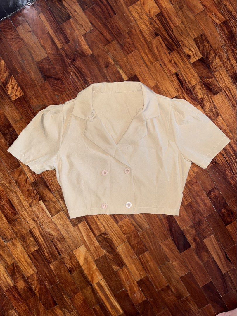 Beige Cropped Blazer Top and Shorts Set (Category: Sets or Coordinates) located in Taguig. Submitted by novealiennn (Listing ID 1451593126, Image 2). Description: - Cute beige two-piece set - Cropped blazer-style top with double buttons - Matching high-waisted shorts - Shorts feature pockets and elastic back for comfort - Perfect for casual or dressed-up looks - Can be worn together or separately.