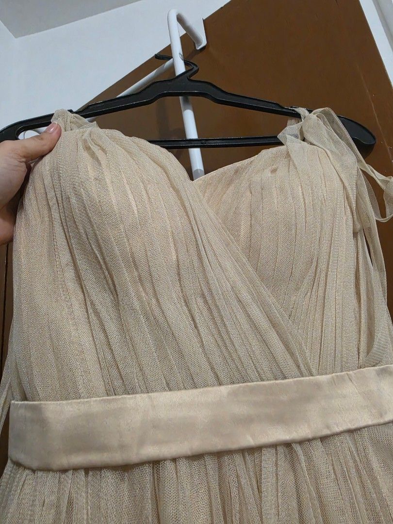 Beige long gown / bridesmaid (Category: Evening dresses & gowns) located in Cavite. Submitted by jmccm (Listing ID 1460448887, Image 2). Description: custom design beige long gown padded small-medium frames adjustable straps.