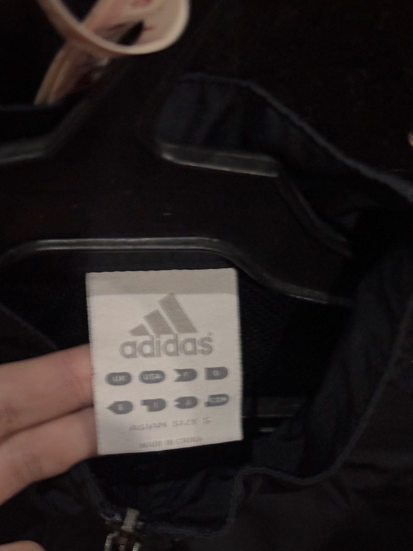 Black Adidas Track Jacket (Category: Coats, Jackets and Outerwear) located in Las Pinas. Submitted by kylloren_ (Listing ID 1460432724, Image 3). Description: - rfs: decluttering - armpit to armpit 22” - length from collar 25” helping tags [h&m, mango, zara, uniqlo, brandy melville, princess polly, y2k, coquette, dainty, vintage, early 2000s, grunge, cottagecore, basics, preppy, goth, fairycore, fairy, edikted, hollister, miu the label, isa the l