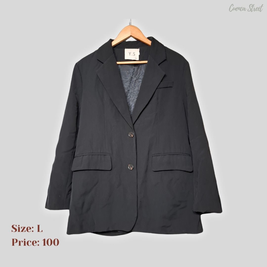 Black Blazer (Category: Coats, Jackets and Outerwear) located in Bulacan. Submitted by cuencastreet (Listing ID 1460497997, Image 1). Description: - Size: L - Two-button closure - Two front pockets 📏 Price & Size/measurements are indicated in each photo. ✨ Most items are in good to excellent condition. 📩 Send us a message if you're interested. 💳 Mode of Payment: GCash / Maya / Bank Transfer 📌 All items are available unless marked SOLD. RULES 