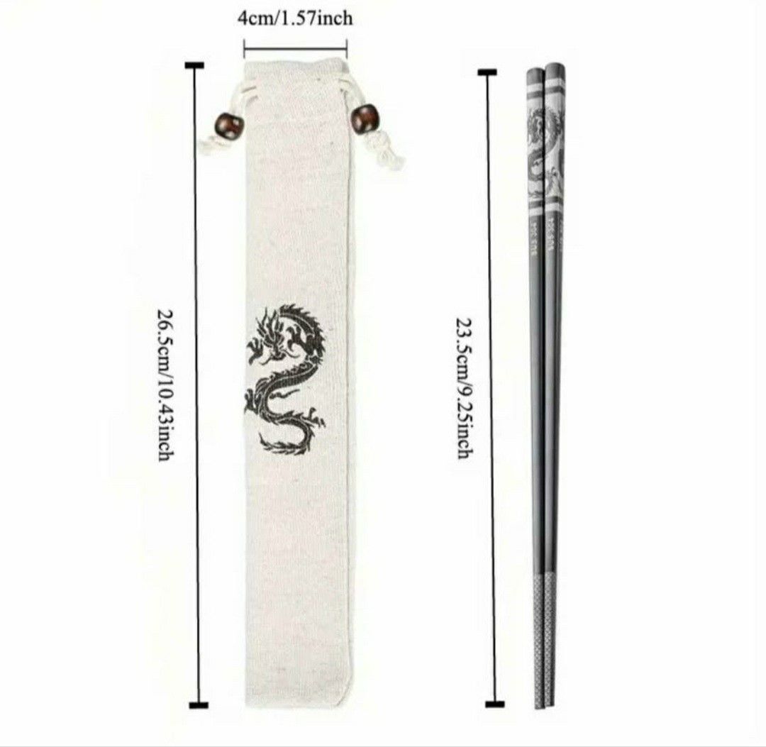 Black Dragon Metal Chopsticks Reusable (Category: Other Kitchenware & Tableware) located in Manila. Submitted by anjque (Listing ID 1460338786, Image 1). Description: - Reusable metal chopsticks - Features a striking black dragon design - Comes with a convenient storage pouch - Durable and long-lasting - Adds a touch of style to your travel or home meals .