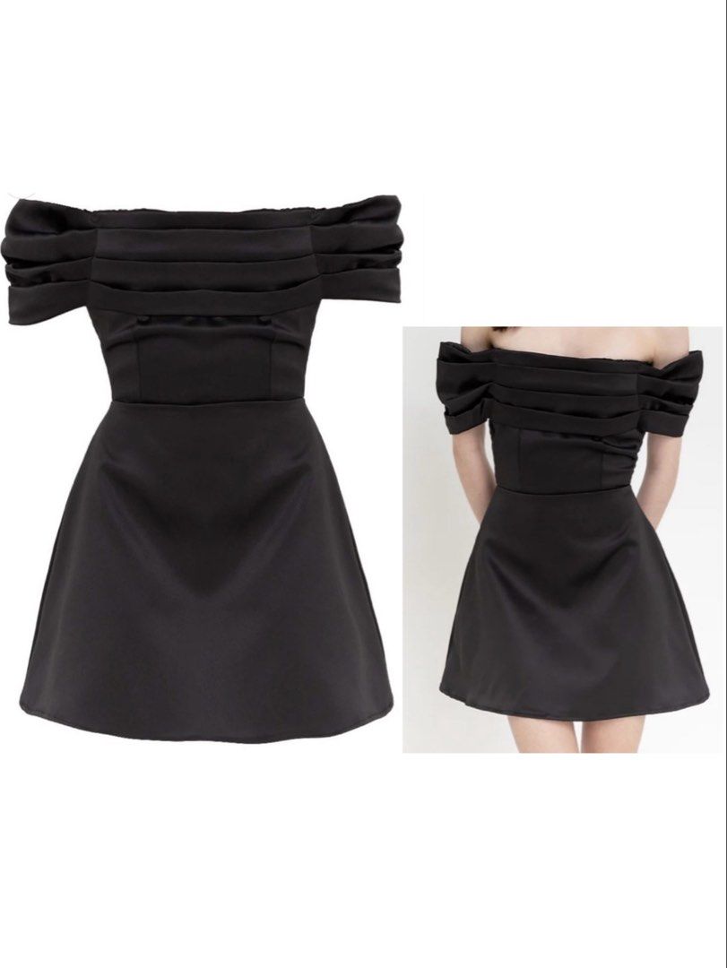 Black Off-Shoulder Ruched Mini Dress (Category: Dresses) located in Echague. Submitted by aeafitz (Listing ID 1460432700, Image 1). Description: - Cute black mini dress - Off-shoulder design - Ruched detailing on bodice and sleeves - Flared skirt - Ideal for parties or a night out - Chic and stylish look og price: 1500.