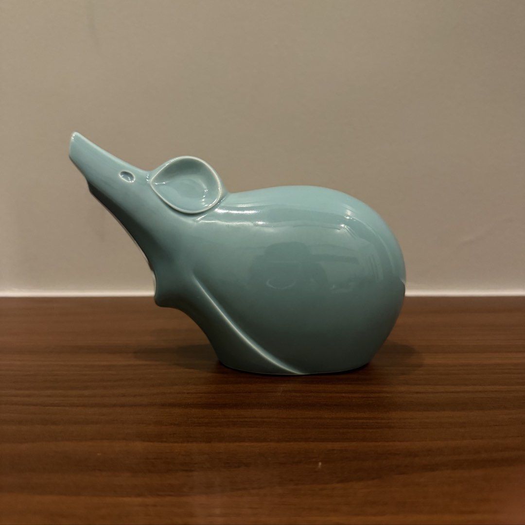 Blue celadon ceramic mouse figurine (Category: Designer & Blind Box Toys) located in Bulacan. Submitted by prelovedetc (Listing ID 1460431511, Image 1). Description: Blue celadon ceramic mouse figurine with a sleek, minimalist design. Good as new. No box. Size is 6inches x 4 inches (tip).