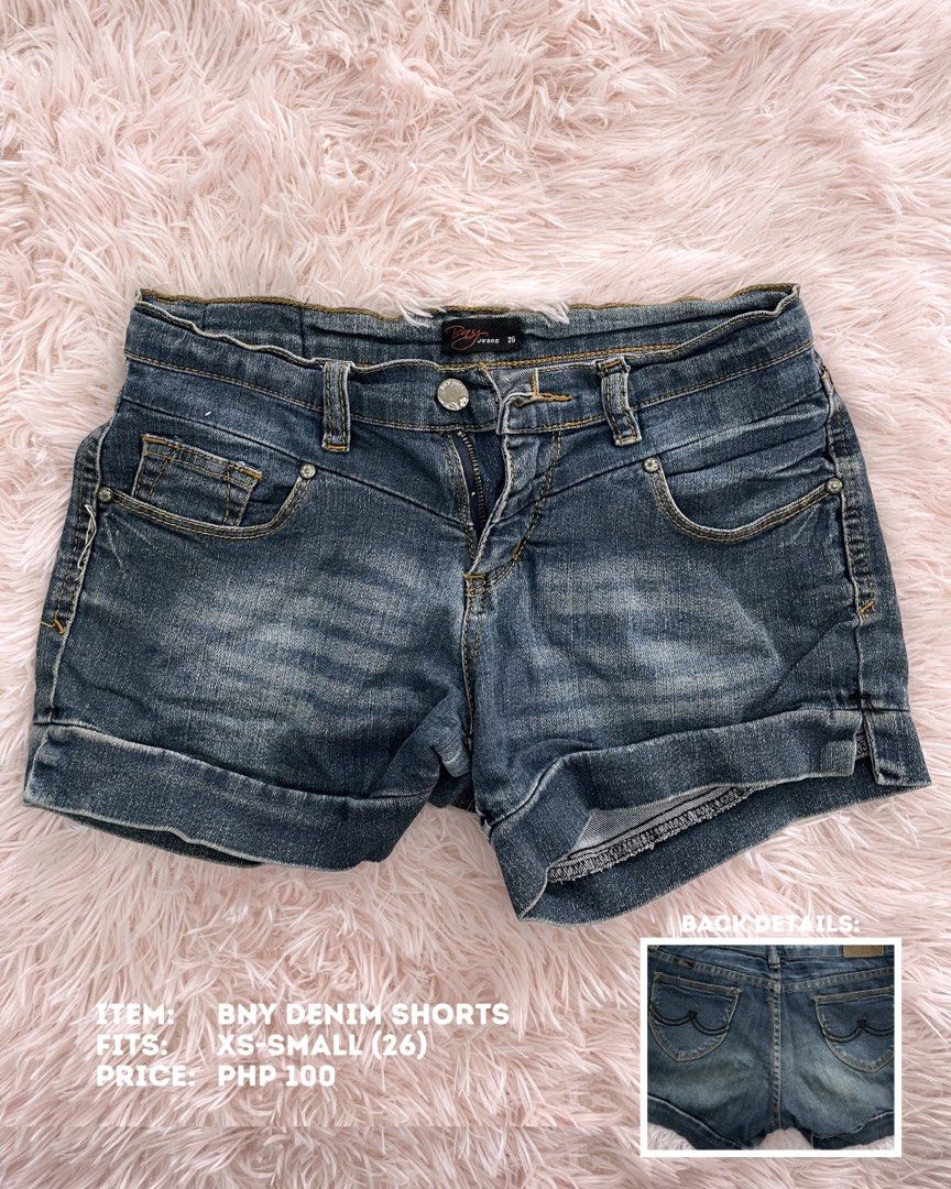 BNY Denim Shorts XS-Small (26) (Category: Shorts) located in Batangas. Submitted by shop.aalley (Listing ID 1460334659, Image 1). Description: - BNY Denim Shorts - Size: 26 (fits XS to Small) - Color: Classic blue wash - Features: Slightly distressed, cuffed hem - Style: Great for casual wear - Price: PHP 100.