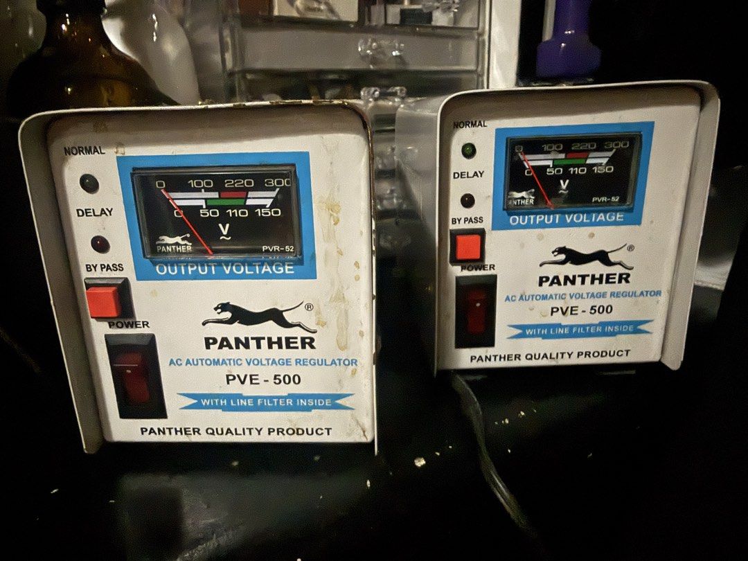 Both for P1K! Panther Voltage Regularor with delay PVE-500 (Category: Office & Business Technology) located in Makati City. Submitted by shopshophooray.ph (Listing ID 1460425603, Image 1). Description: Take both for P1,000! Panther Voltage Regulator - with delay - PVE 500 Flaw: - one is not working / not turning on - the other one is working but with flaw. Sometimes there is a buzzing sound -Use as junk/ or use some of the parts - never repaired 