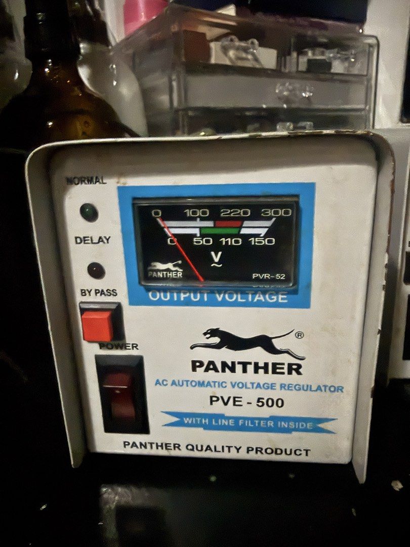Both for P1K! Panther Voltage Regularor with delay PVE-500 (Category: Office & Business Technology) located in Makati City. Submitted by shopshophooray.ph (Listing ID 1460425603, Image 2). Description: Take both for P1,000! Panther Voltage Regulator - with delay - PVE 500 Flaw: - one is not working / not turning on - the other one is working but with flaw. Sometimes there is a buzzing sound -Use as junk/ or use some of the parts - never repaired 