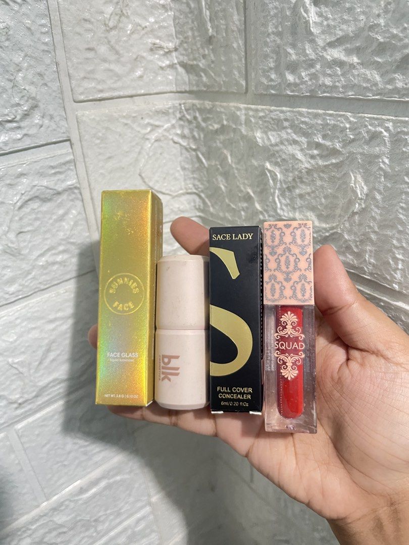 Branded makeup take all (Category: Makeup) located in Taguig. Submitted by n.beautyyy (Listing ID 1460328451, Image 1). Description: Onhand All brand new -sunnies face liquid illuminizer in shade "nova" -squad cosmetics multi use mousse lipstick -sace lady concealer in shade "02" -BLK blush (used once) shade "dessert rose" LALAMOVE OR PICKUP ONLY.