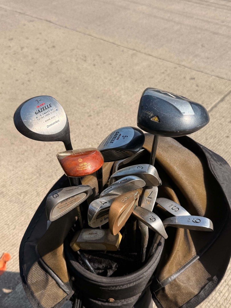 Bridgestone golf bag set (Category: Golf) located in Digos. Submitted by beautifulrebelph (Listing ID 1460355846, Image 3). Description: Bridgestone 4-wood gazelle 5 oversize hibrid titanium 1 driver gazelle altus 3 lynx iron 6,S,4 Iron 2,3,5 1 putter .