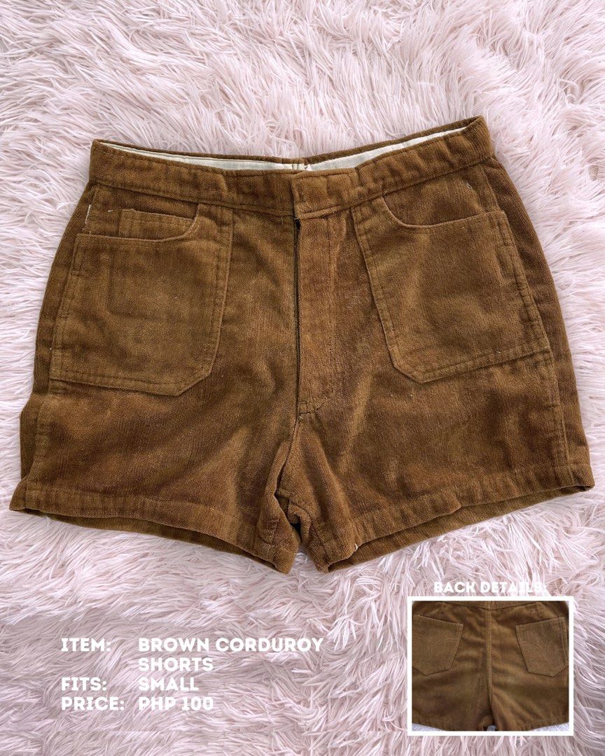 Brown Corduroy Shorts - Size Small (Category: Shorts) located in Batangas. Submitted by shop.aalley (Listing ID 1460335543, Image 1). Description: - Cute brown corduroy shorts - High-waisted style - Front pockets - Back pockets included - Perfect for a casual look - Fits a small size - Price: PHP 100.