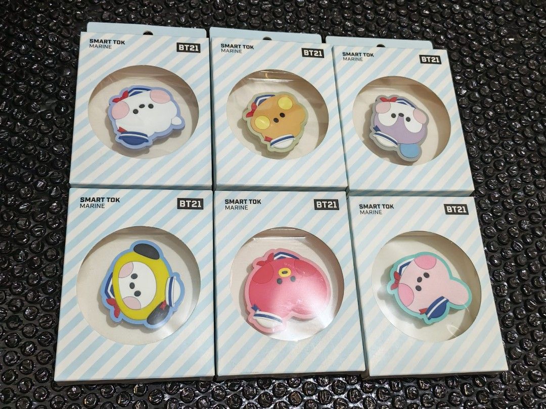 BT21 Marine Grip Holder (Category: Character Goods) located in Calamba. Submitted by page_areumone1 (Listing ID 1460493029, Image 1). Description: Official BT21 Merch Available Character: RJ Mang Shooky Chimmy Tata Cooky.