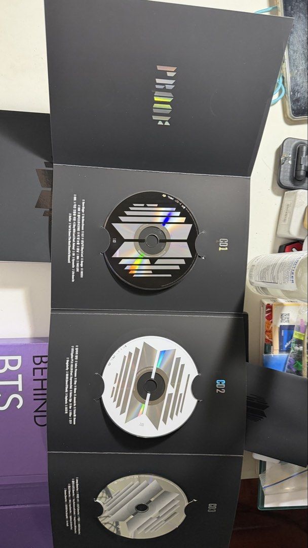 BTS Proof Standard but now ko lang sinilip inside lol (Category: CDs & DVDs) located in Quezon City. Submitted by idababes (Listing ID 1460388249, Image 2). Description: Box and packaging - outer sleeve, outer box (small dent on the corner - see last photo) CD plate plus 3 discs Booklets and photobooks - The Art of Proof, Photograph, Epilogue, Lyrics Photocards - photocard set (full set of members), random (Yoongi), postcard (Jimin) QR code not y