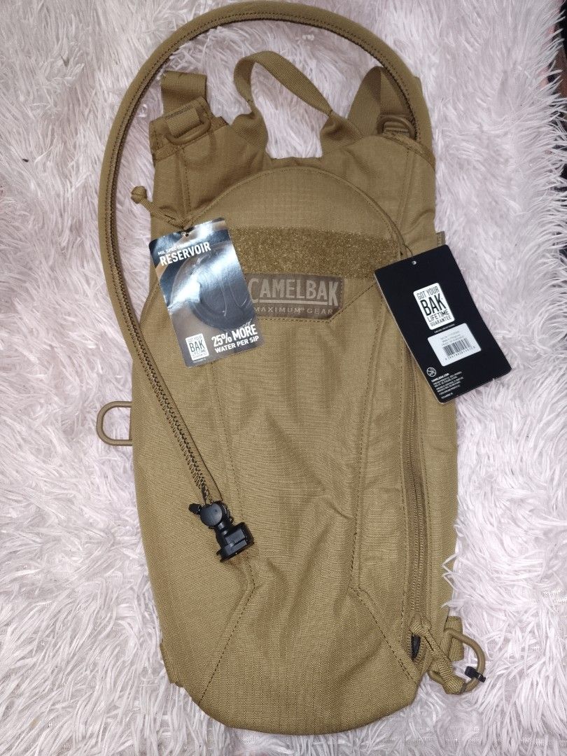 Camelbak Maximum Gear Hydration Pack Reservoir (Category: Backpacks) located in San Juan City. Submitted by swiftfox.62e2f4 (Listing ID 1460438801, Image 1). Description: - Brand: Camelbak - Color: Tan - Features: Zippered compartment - Includes: Drinking tube and bite valve - Condition: New with tags attached - Ideal for: Outdoor activities.