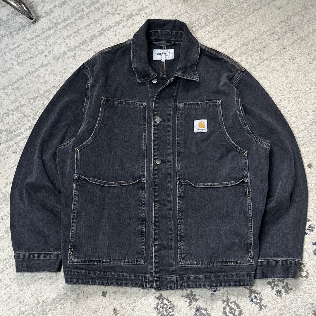 Carhartt WIP OG Double Front Jacket (Category: Coats, Jackets and Outerwear) located in Daet. Submitted by thrifthings2018 (Listing ID 1460318529, Image 1). Description: Width 25 Length 29 - Classic Carhartt WIP denim jacket - Black wash finish - Button front closure - Two chest pockets - Two hand pockets - Standard collar - Ideal for layering - Workwear-inspired style.
