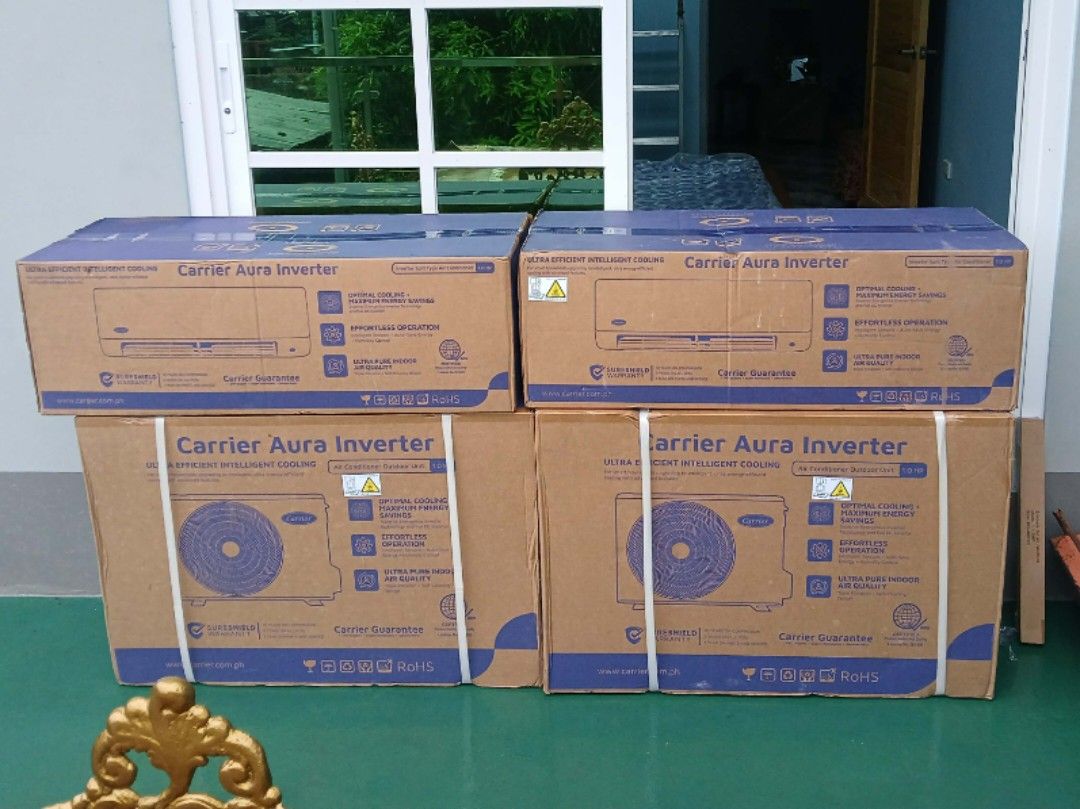 ✨CARRIER AURA INVERTER SPLIT TYPE AIRCON (Category: Air Conditioning and Heating) located in Quezon City. Submitted by airconph. (Listing ID 1460396362, Image 1). Description: 💥Brand New & Factory Sealed Split Type Inverter Aircon with FREE INSTALLATION!! 💙CARRIER AURA INVERTER Model: ▪️53CEP009-308 - 1.0HP ▪️53CEP012-308 - 1.5HP ▪️53CEP018-308 - 2 0HP ▪️53CEP024-308 - 2.5HP 🚩FREE INSTALLATION PACKAGE 🚩FREE INDOOR BREAKER 🚩FREE 10FT.MATERIAL