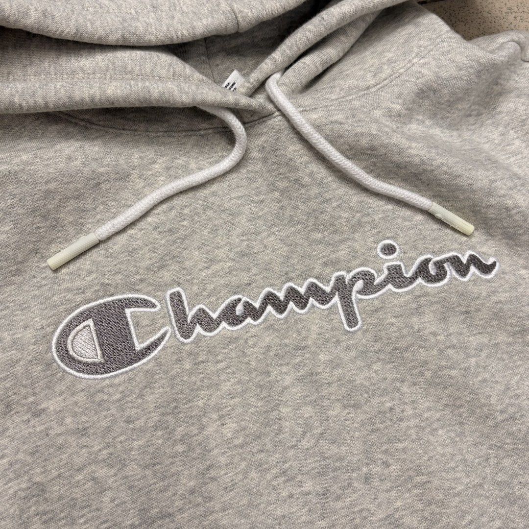 Champion Script Logo in grey (Category: Hoodies) located in Las Pinas. Submitted by collabcart (Listing ID 1460499689, Image 2). Description: Champion Script Logo in grey 🇺🇸 Imported from US ✅ Brandnew ✅ Original/Authentic/legit 📐Sizes Available Medium (21 x 25) .