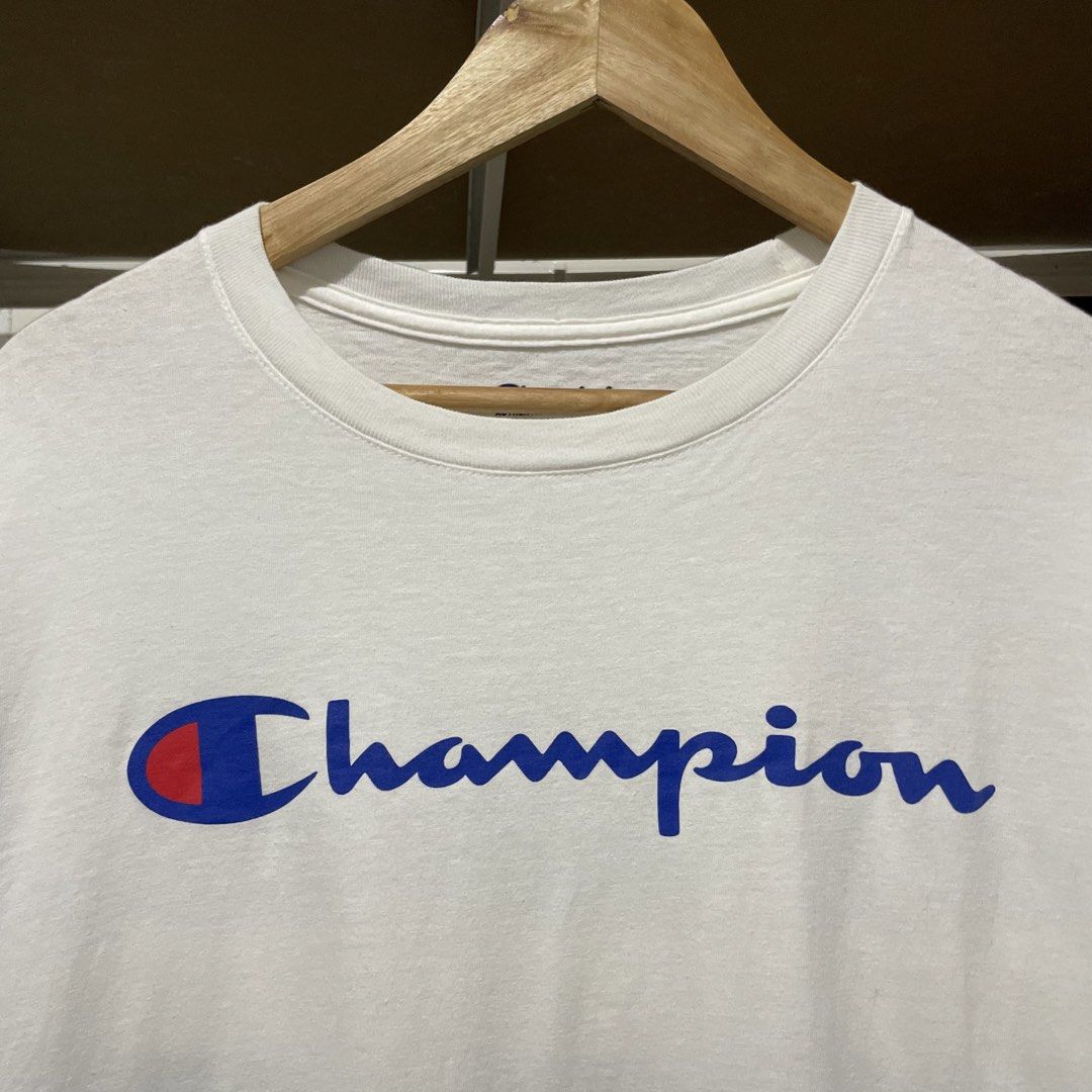 Champion White Logo Script Tee 22 x 28 Large on Tag (Category: Tshirts & Polo Shirts ) located in Porac. Submitted by good.thriftsph (Listing ID 1460491392, Image 2). Description: Champion Tee 10/10 Condition White kung White Excellent Gcash JNT PORAC PAMPANGA .