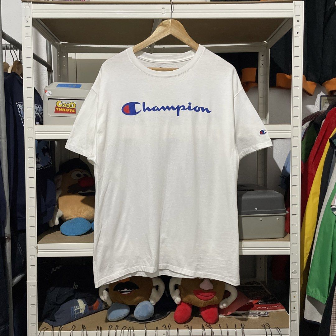 Champion White Logo Script Tee 22 x 28 Large on Tag (Category: Tshirts & Polo Shirts ) located in Porac. Submitted by good.thriftsph (Listing ID 1460491392, Image 1). Description: Champion Tee 10/10 Condition White kung White Excellent Gcash JNT PORAC PAMPANGA .