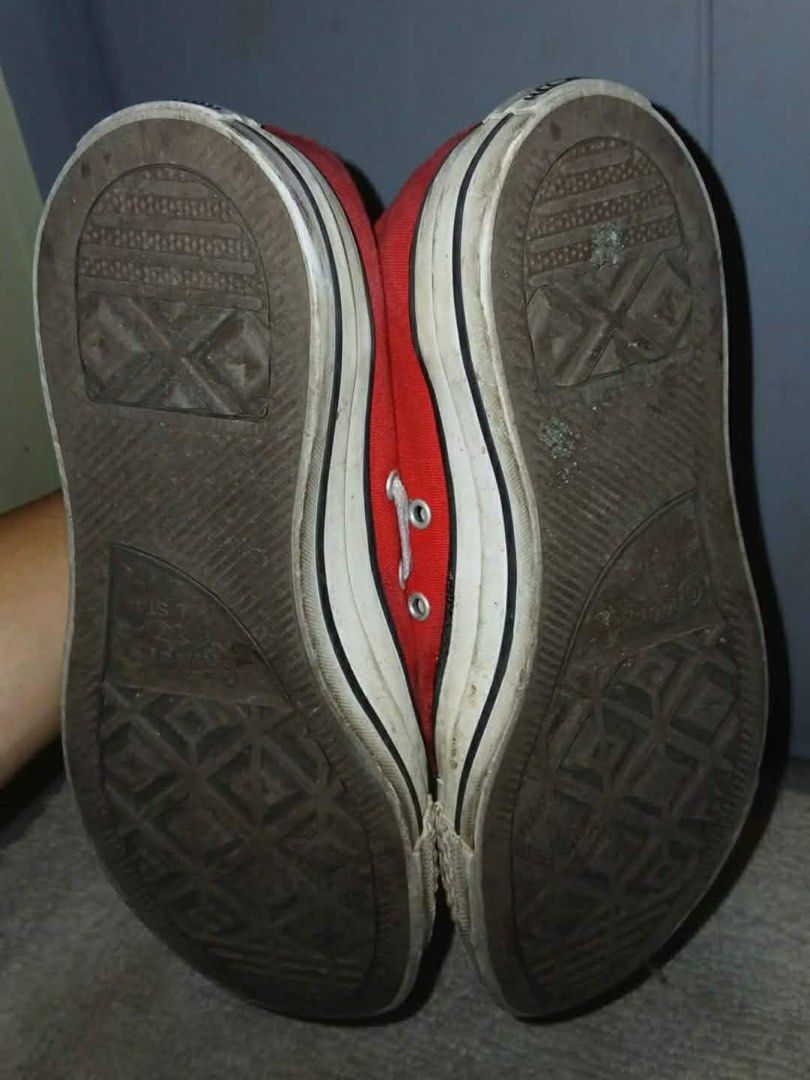 Converse All Star Red High Top Sneakers (Category: Sneakers) located in Quezon City. Submitted by lvxmn (Listing ID 1460400219, Image 3). Description: High Cut Converse - Red SIZE 9 Men US Wear and tear at the sole. Can be used but requires some repair, still presentable..