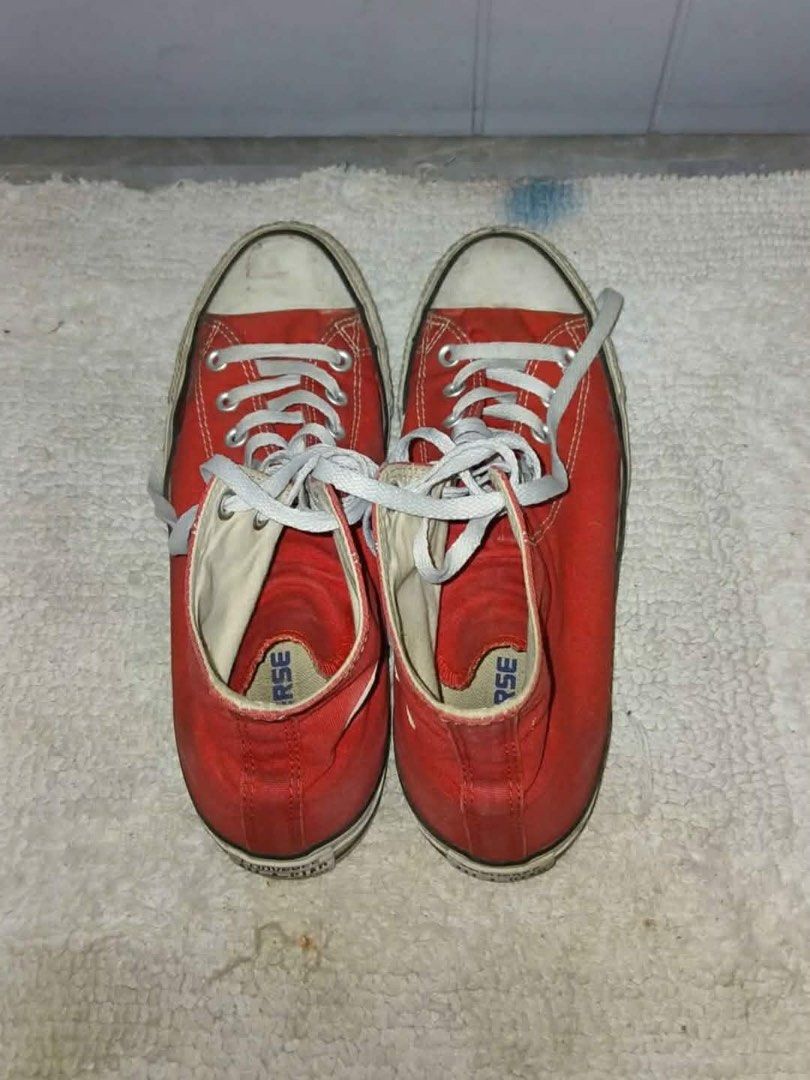 Converse All Star Red High Top Sneakers (Category: Sneakers) located in Quezon City. Submitted by lvxmn (Listing ID 1460400219, Image 2). Description: High Cut Converse - Red SIZE 9 Men US Wear and tear at the sole. Can be used but requires some repair, still presentable..