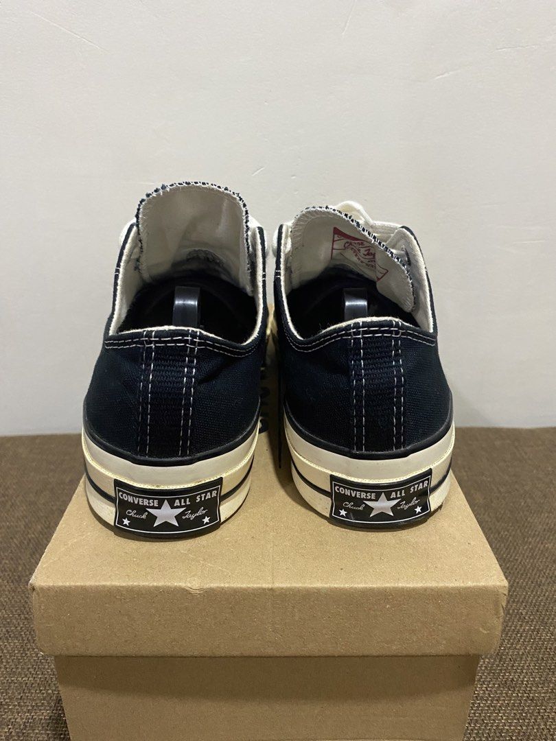 Converse Chuck 70s Black (Category: Casual Shoes) located in Marikina City. Submitted by Nnomis (Listing ID 1460394027, Image 3). Description: Converse Chuck 70s Black, Cream midsole - original - great condition - size 7 / 25.5 cm - slight discoloration on midsole - no og box but can provide a replacament if requested - for size reference, i usually am a size 8-8.5US but this fits me well Still negotiable, feel free to message me for any inquirie