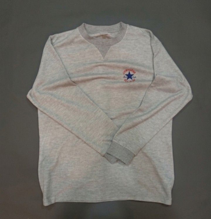 Converse Gray Long Sleeve Shirt (Category: Coats, Jackets and Outerwear) located in Legazpi City. Submitted by nexcloset_ (Listing ID 1460408371, Image 1). Description: - Size: Large - Price: ₱500 + SF - Color: Light Gray - Color Rate: 10/10 - Condition: Excellent condition - Issue: No issue - Classic gray Converse long-sleeve with chest logo..