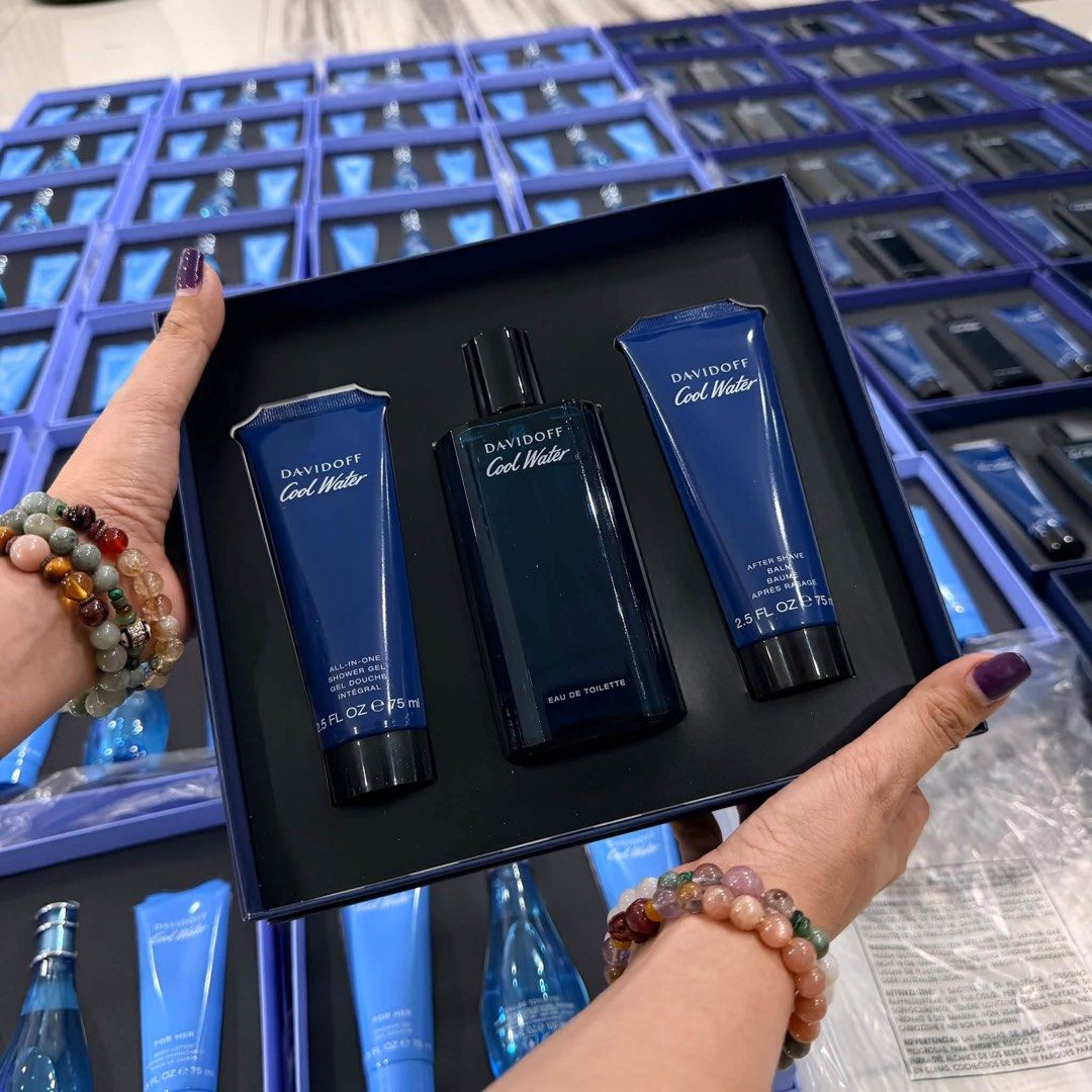 Coolwater gift set (Category: Men's Grooming) located in Bacoor. Submitted by itsmhauiii (Listing ID 1460482664, Image 1). Description: COOLWATER OVERLOAD😍 ₱2,999 only Coolwater Men Gift Set •125ml Perfume •75ml Shower Gel •75ml Aftershave Balm Coolwater Women Gift Set •100ml Perfume •75ml Body Lotion •75ml Shower Gel 💯 Original from US Onhand and ready to ship.