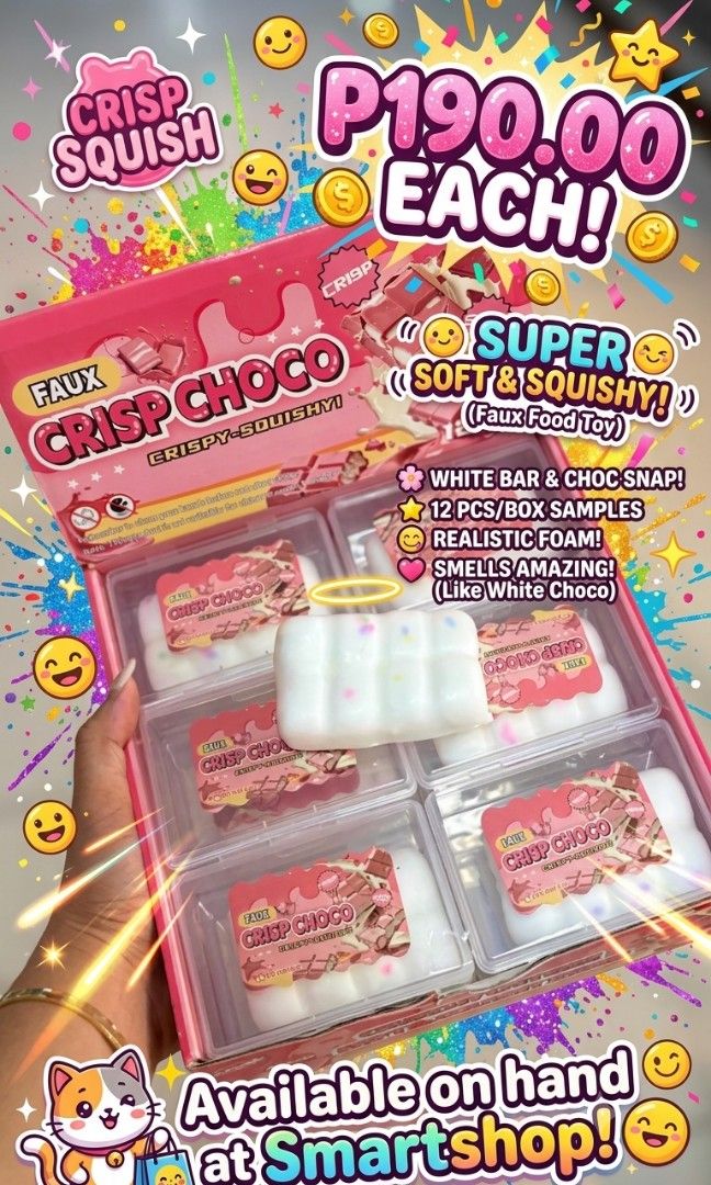Crispy Squishy Stress Relief Toys (Category: Designer & Blind Box Toys) located in Marikina City. Submitted by smartshop.ph (Listing ID 1460401212, Image 1). Description: AVAILABLE ON HAND🛍 📍SMARTSHOP 1 Santisimo St. San Roque MON - SAT 9am to 11am | 3pm to 6pm 👉DM FOR ORDERS! ✅️Good quality | ALL BRAND NEW 📱MOP : BDO BPI GCASH MAYA 💳DEBIT | CREDIT CARD ACCEPTED 🛵COURIER : LALAMOVE | LBC #squishyph #squishtoyph #squishytoysph #stressrelieft