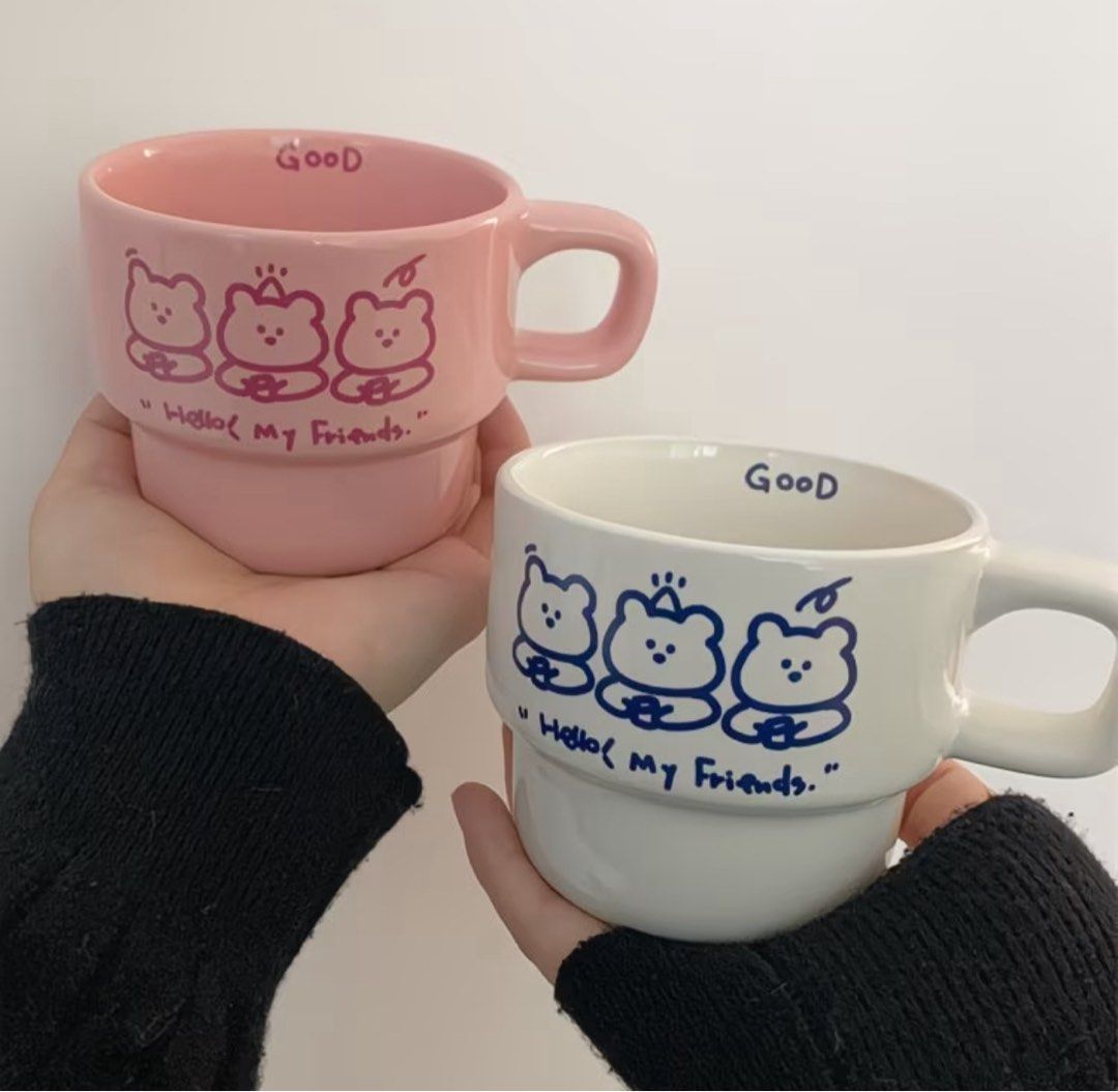 Cute Bear Ceramic Mug - Pink or White (Category: Coffee & Tea Tableware) located in Las Pinas. Submitted by vvanas_clothes (Listing ID 1460481437, Image 1). Description: Cute ceramic mugs with bear designs. Available in pink or white. Says ' My Friends.' and 'GOOD'. Great for coffee/tea or as a gift..